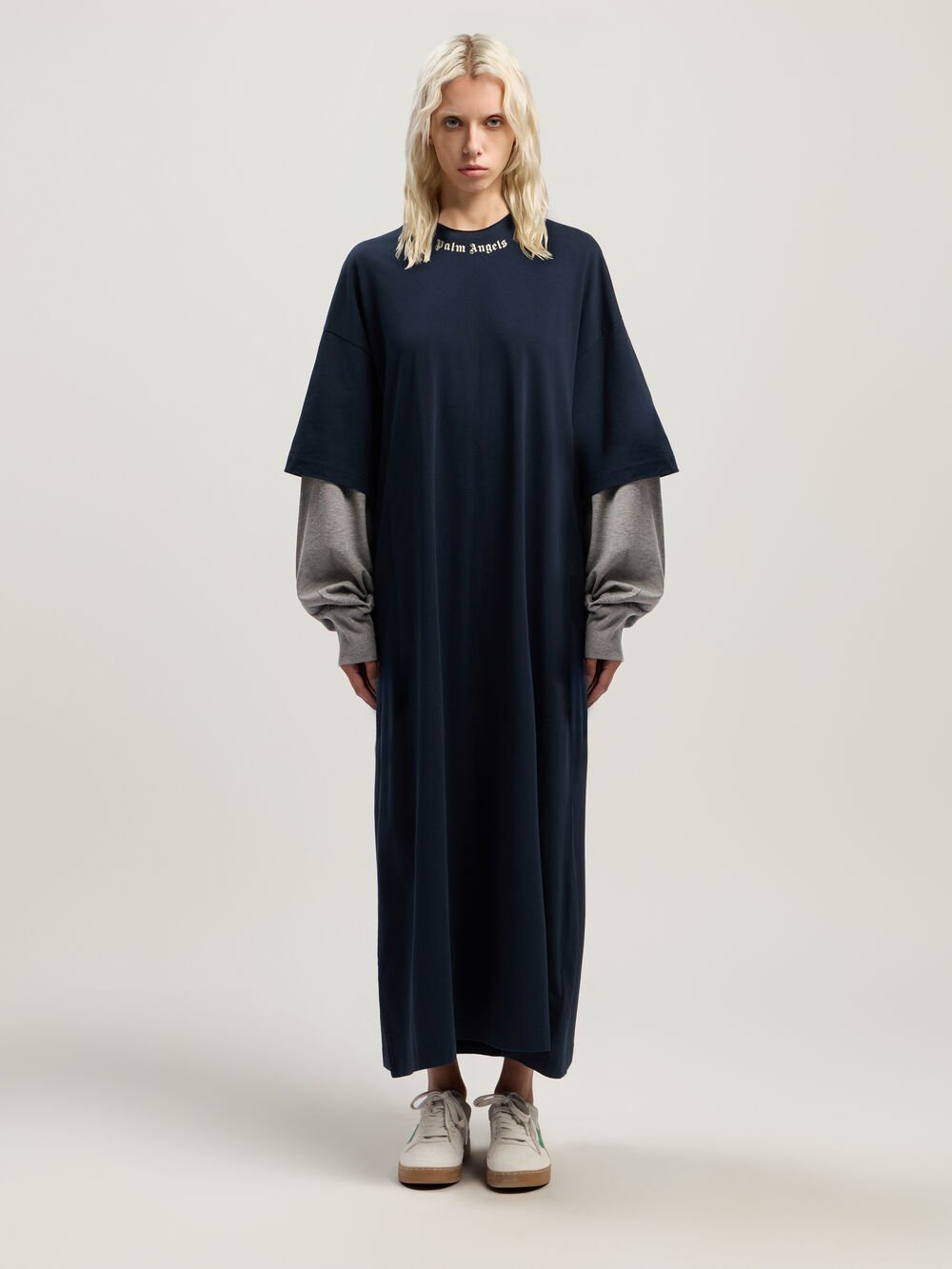 Curved Logo Layered Dress in DARK BLUE - OFF WHITE for Women