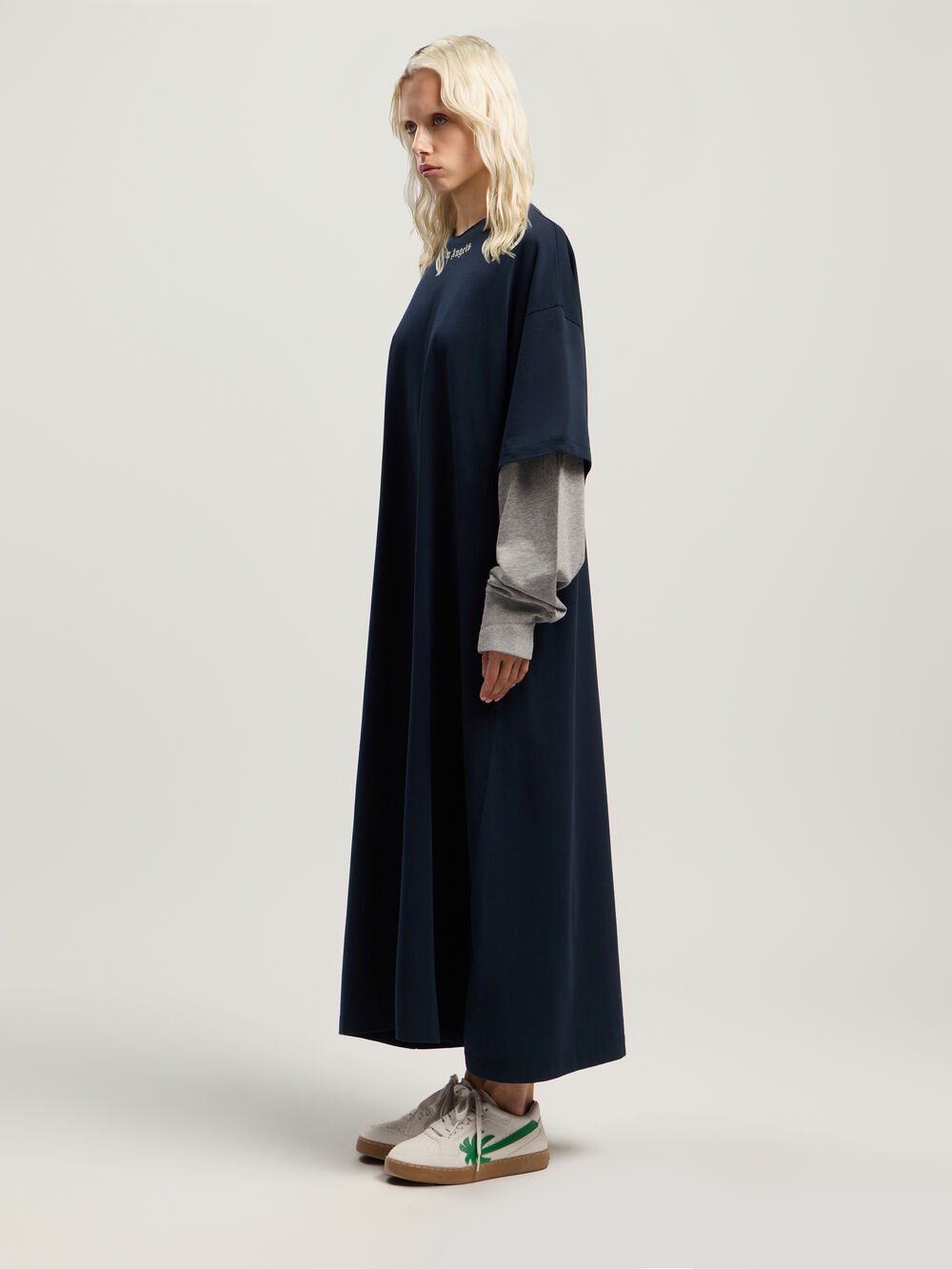 Curved Logo Layered Dress in DARK BLUE - OFF WHITE for Women