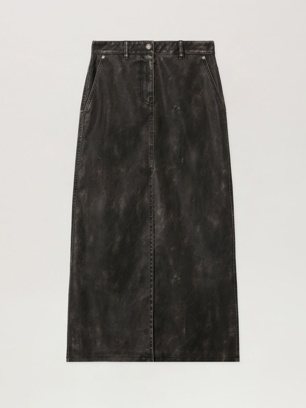 Curved Logo Coated Long Skirt in DARK GREY - BLACK for Women