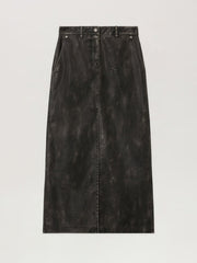 Curved Logo Coated Long Skirt in DARK GREY - BLACK for Women