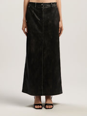 Curved Logo Coated Long Skirt in DARK GREY - BLACK for Women