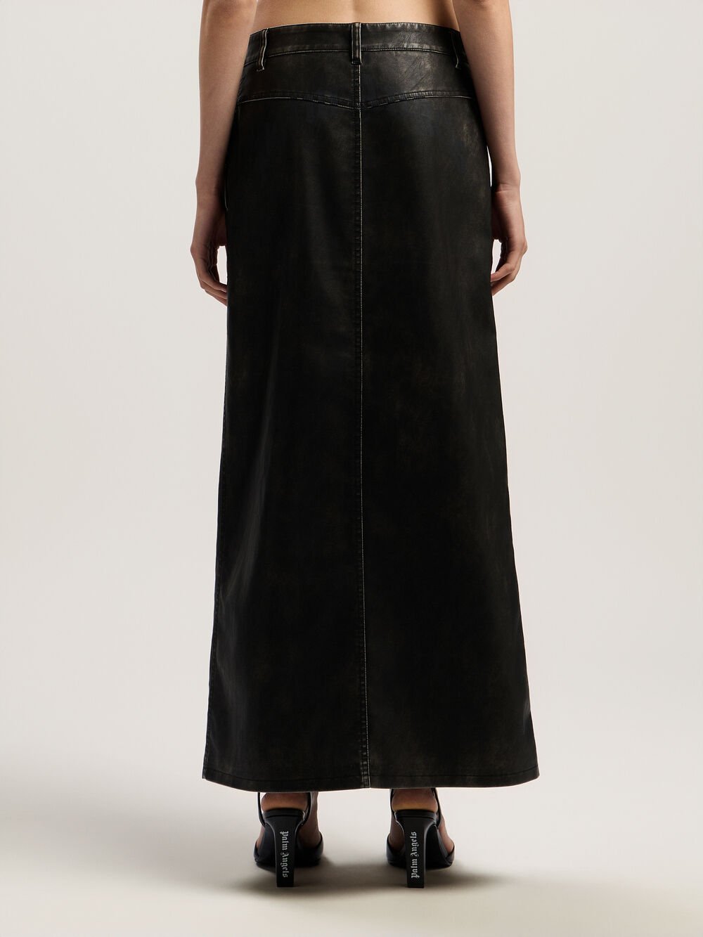 Curved Logo Coated Long Skirt in DARK GREY - BLACK for Women