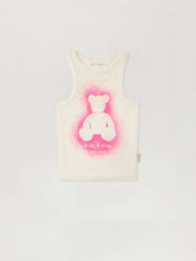Spray Bear Tank Top in OFF WHITE - FUCHSIA FLUO for Women