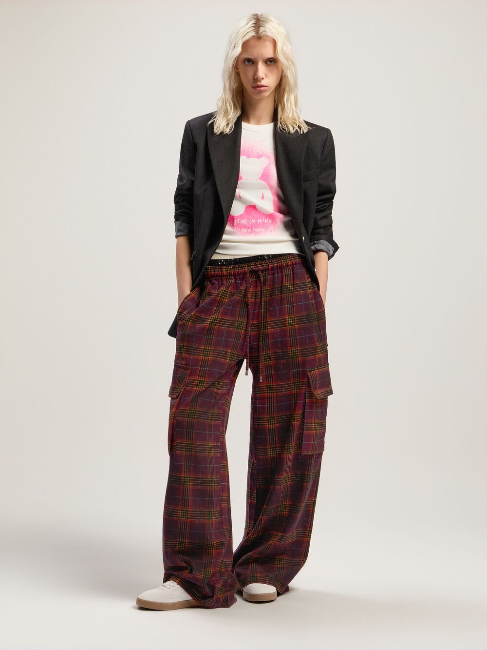 Spray Bear Tank Top in OFF WHITE - FUCHSIA FLUO for Women