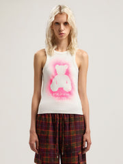 Spray Bear Tank Top in OFF WHITE - FUCHSIA FLUO for Women