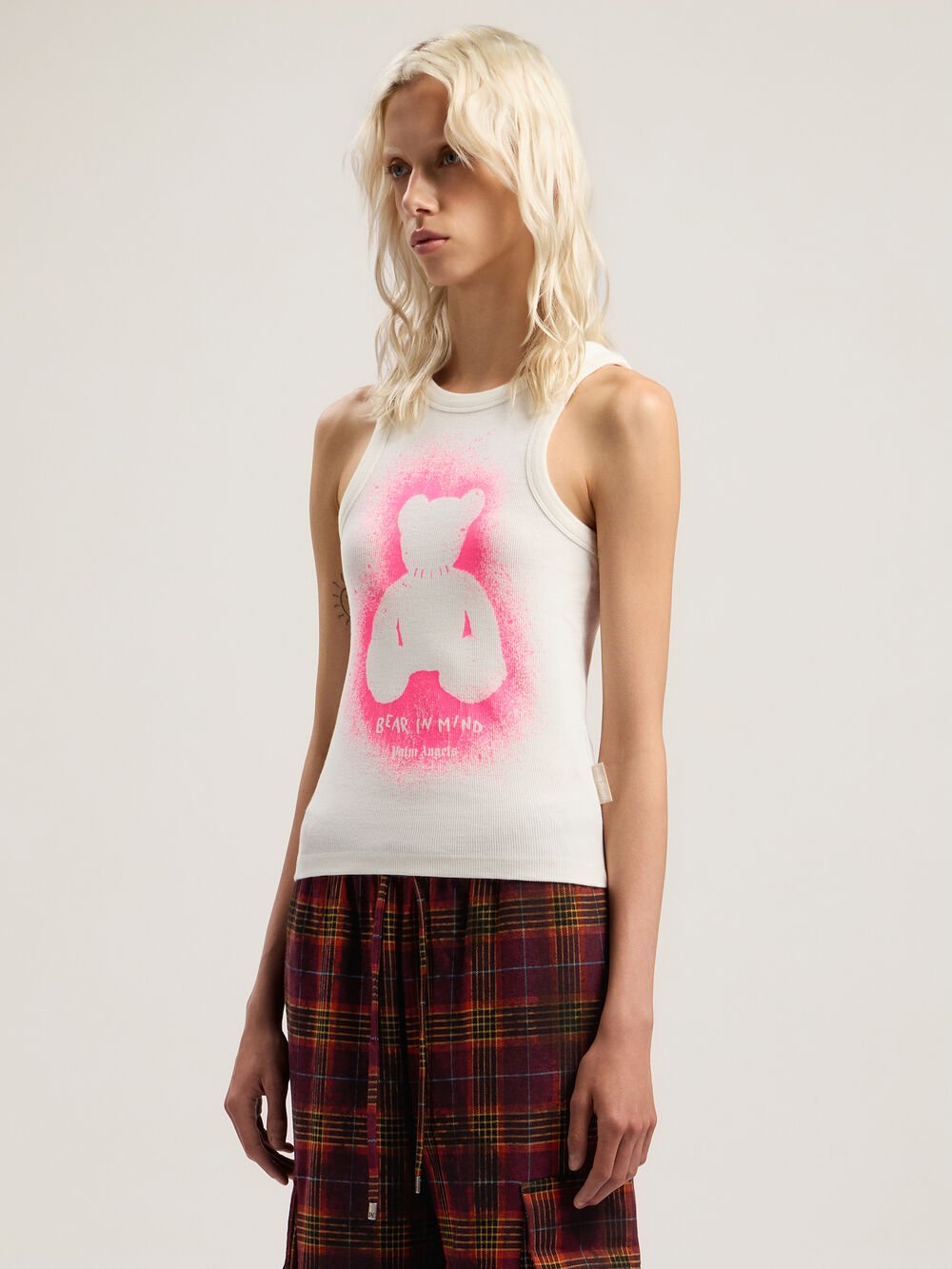 Spray Bear Tank Top in OFF WHITE - FUCHSIA FLUO for Women