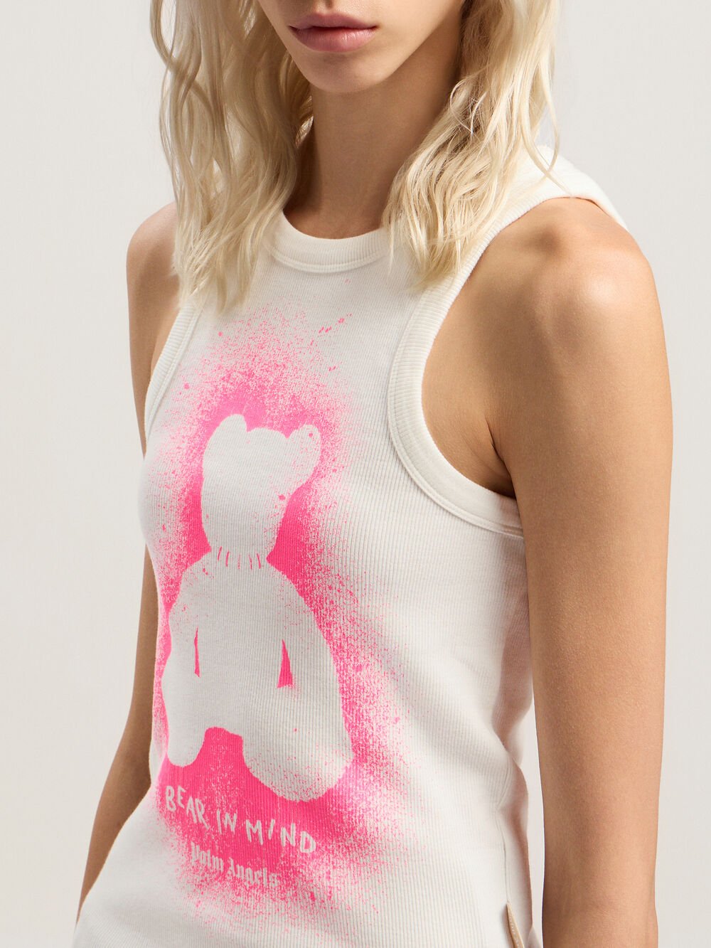 Spray Bear Tank Top in OFF WHITE - FUCHSIA FLUO for Women