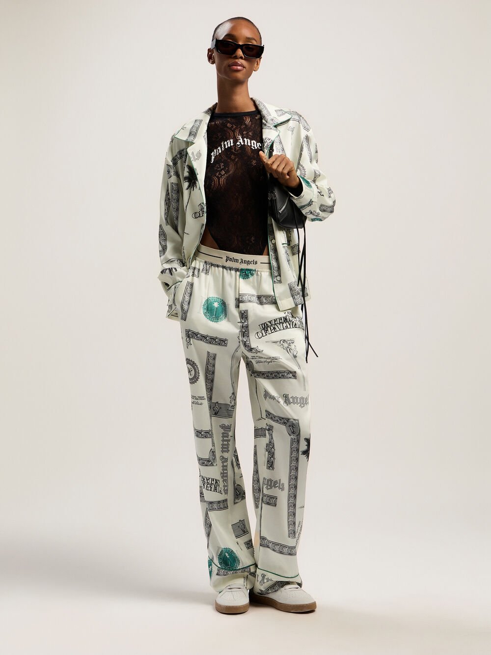 Curved Logo Lace Body in BLACK - OFF WHITE for Women