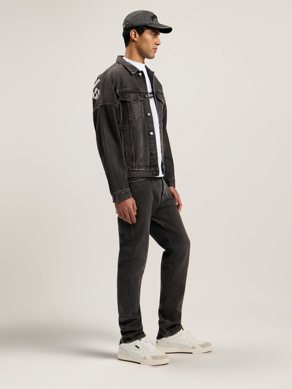 Back Logo Over Denim Jkt in BLACK WHITE for Men