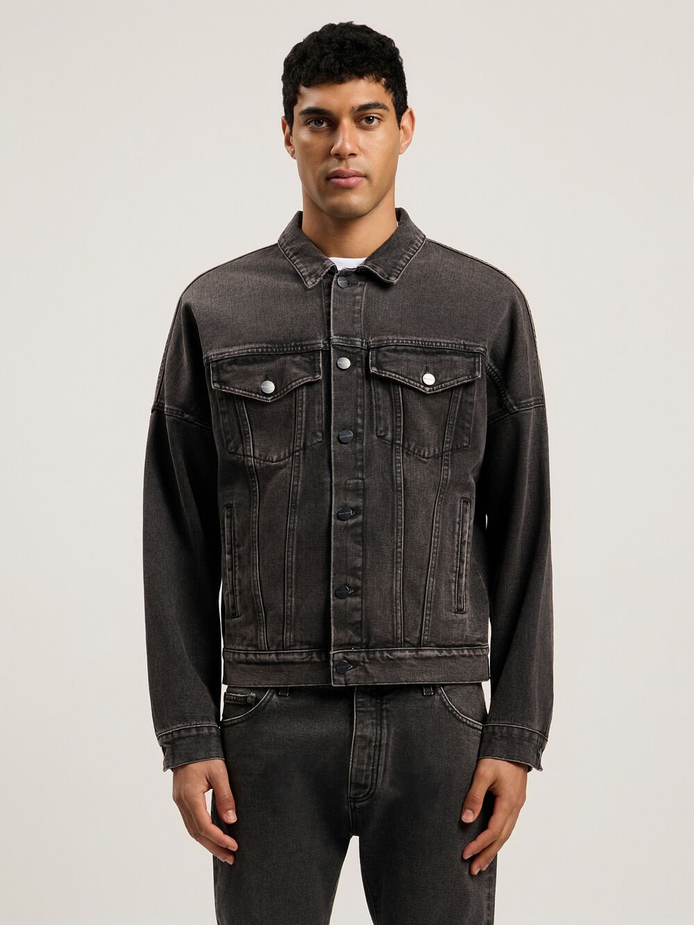 Back Logo Over Denim Jkt in BLACK WHITE for Men