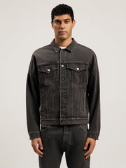 Back Logo Over Denim Jkt in BLACK WHITE for Men