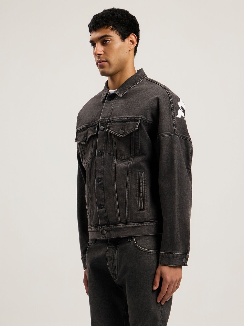 Back Logo Over Denim Jkt in BLACK WHITE for Men