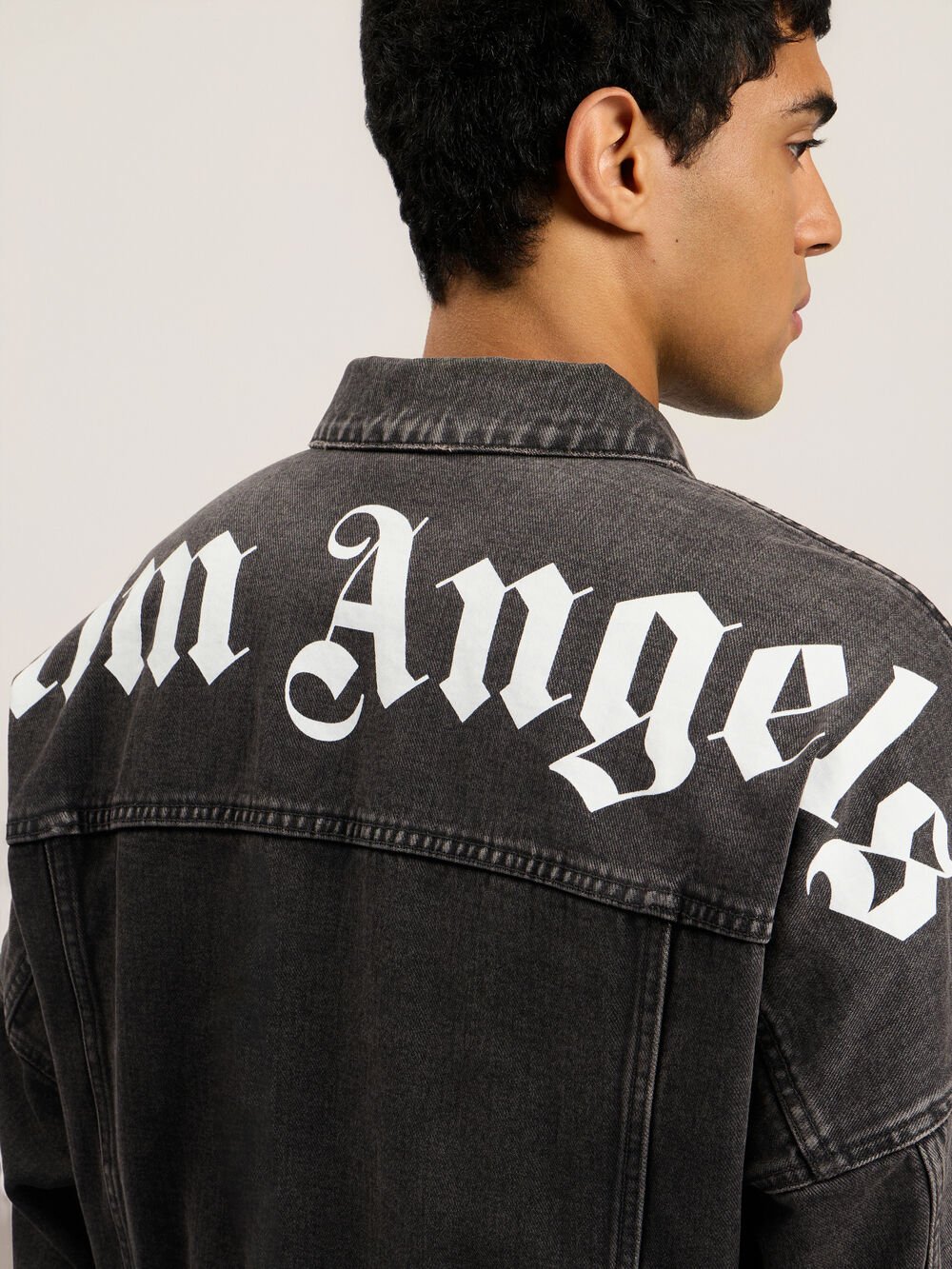 Back Logo Over Denim Jkt in BLACK WHITE for Men