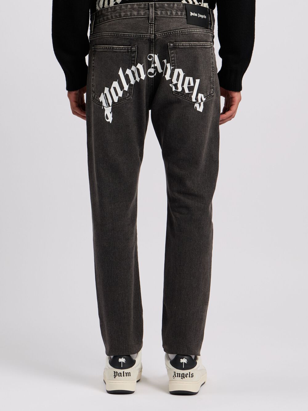 Curved Logo Denim Jeans in BLACK WHITE for Men