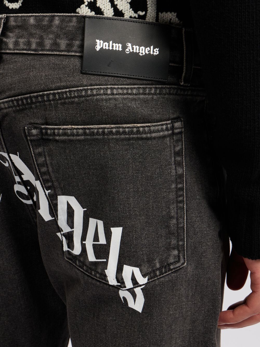 Curved Logo Denim Jeans in BLACK WHITE for Men